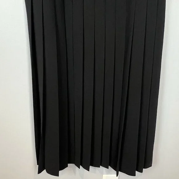 Giorgio Armani Black Pleated Dress Size 16 Sleeveless Midi Italy